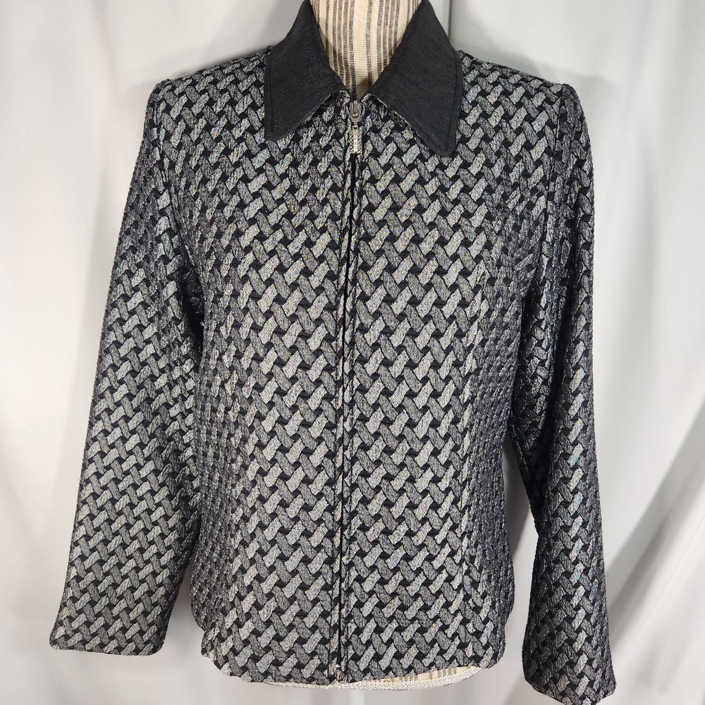 I.C. Collection Silver & Black Full Zip Long Sleeve Jacket Size Small